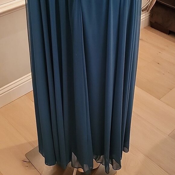Teal green one shoulder evening gown petite Alex evenings size 12P - Picture 11 of 16
